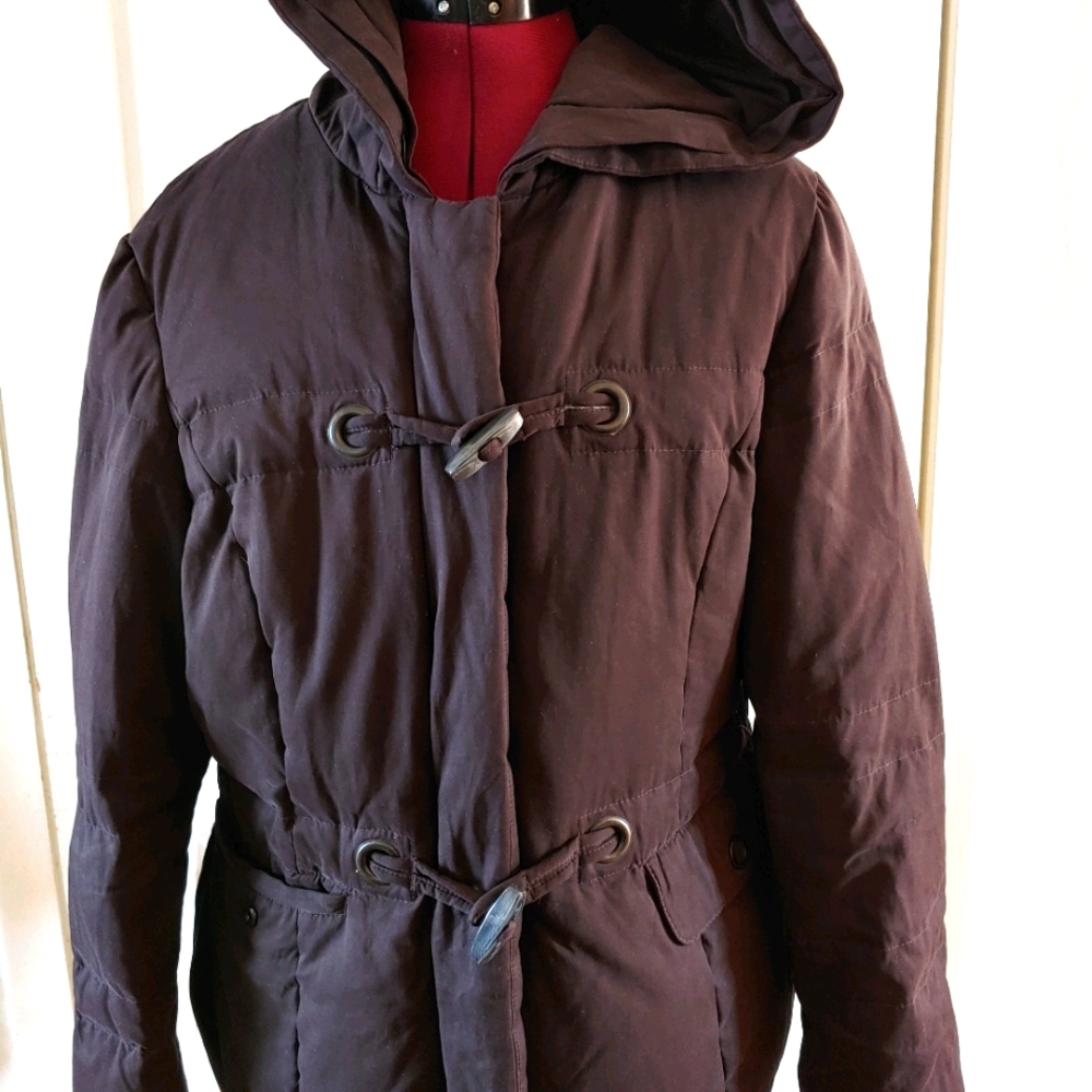 Perri Ellis Down Coat Jacket Brown Med Adjustable